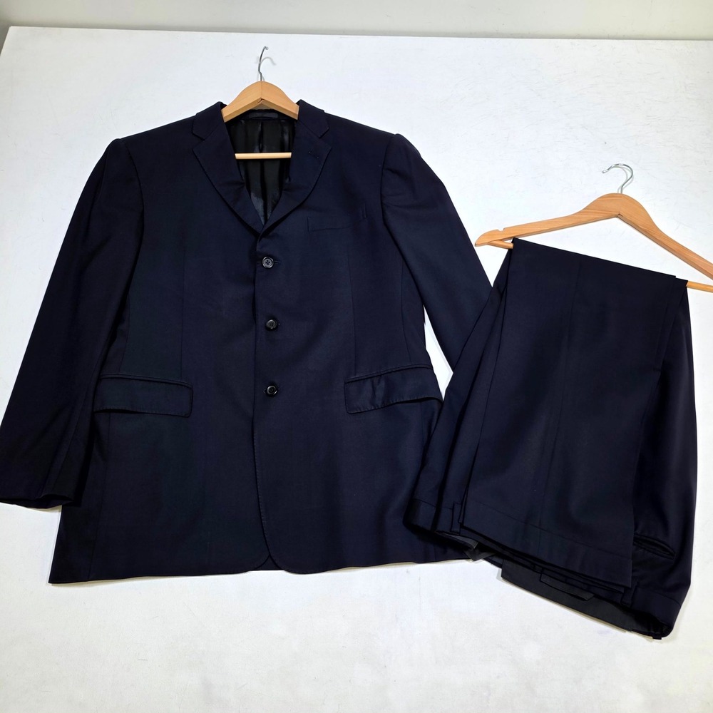Prada Suit Mens 42R 34 Navy Blue 3 Button Wool Blazer Cuffed Trousers Luxury
